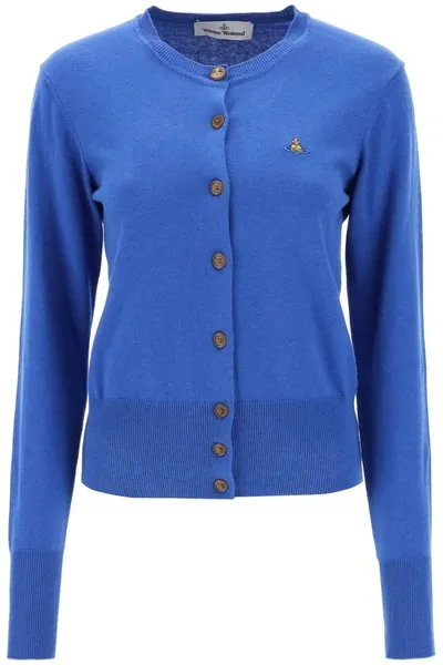 Vivienne Westwood Orb-embroidered Fine-knit Cardigan In Blue