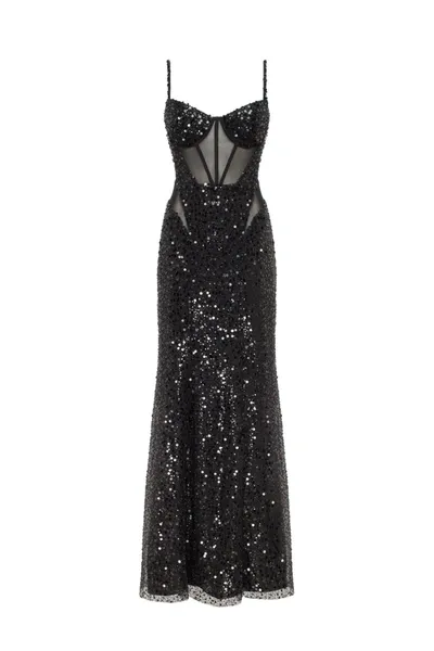 Milla Sensational Black Maxi On Spaghetti Straps Covered In Sequins