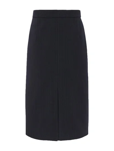 Saint Laurent Striped-wool Pencil Skirt In Blue