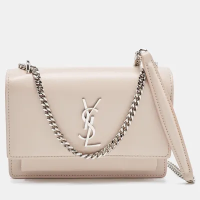 Pre-owned Saint Laurent Light Pink Leather Sunset Wallet On Chain