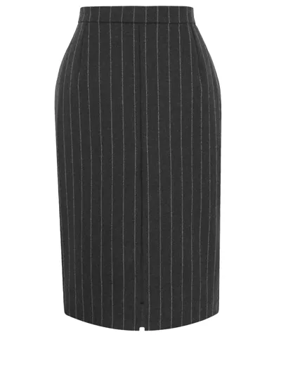 Saint Laurent Blue Pinstripe Wool Midi Skirt For Women In Marine Craie