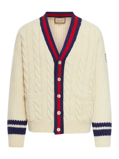 Gucci Web Stripe Cable-knit Wool Cardigan In Multicolor