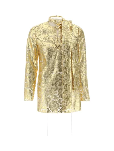 Valentino Floral Lace Top In Gold