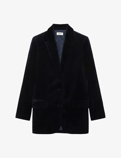 Zadig & Voltaire Viva Velvet Tailored Single-breasted Blazer In Blue