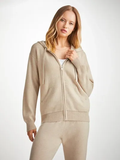 Derek Rose Women's Hoodie Daphne Cashmere Fawn In Beige