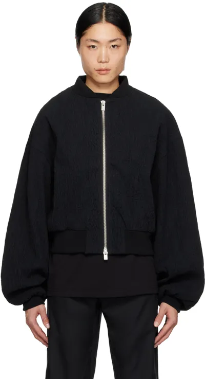 Heliot Emil Black Stand Collar Bomber Jacket In Cotton Black