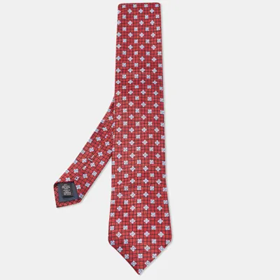 Pre-owned Ermenegildo Zegna Red Checked Floral Jacquard Silk Tie