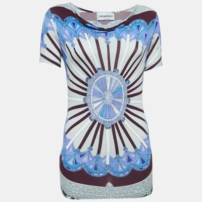 Pre-owned Emilio Pucci Multicolor Print Knit Short Sleeve Top S