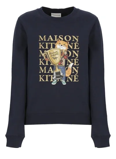 Maison Kitsuné Fox Logo-print Cotton Sweatshirt In Navy