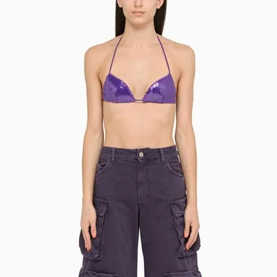 Laquan Smith Sequined Halterneck Bra Top In Purple