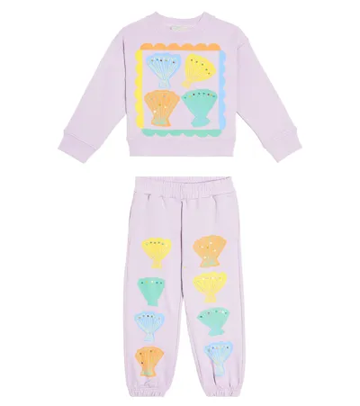 Stella Mccartney Kids' Printed Cotton Fleece Sweatshirt And Shorts Set In Purple