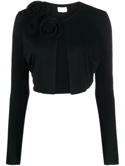 Magda Butrym Floral-appliqué Cropped Cardigan In Black