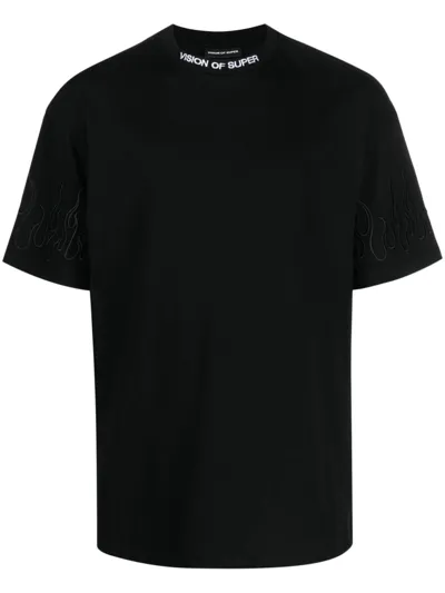 Vision Of Super Logo-embroidered Cotton T-shirt In Black