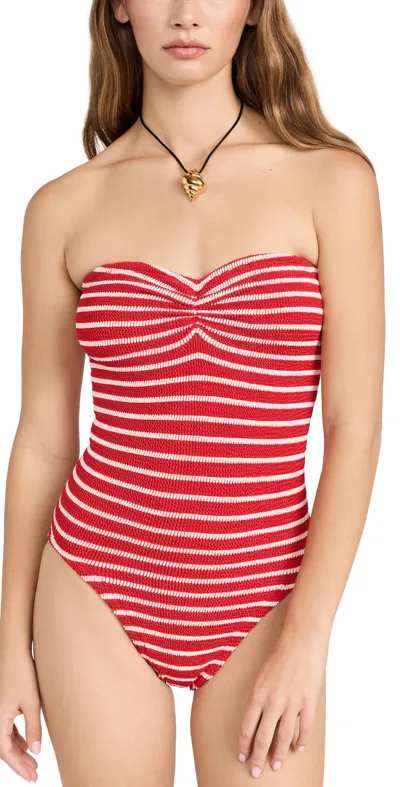 Hunza G Brooke Striped Seersucker Swimsuit In Red/white