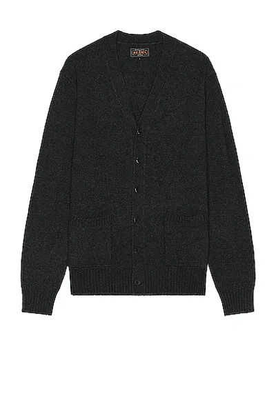 Beams Cardigan Elbow Patch 7g In Charcoal