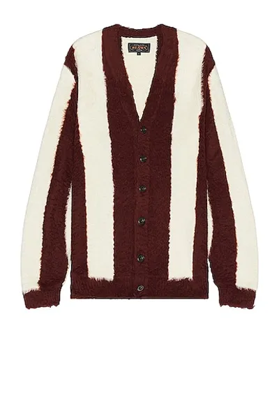 Beams Stripe Cotton Shaggy Cardigan In Brown