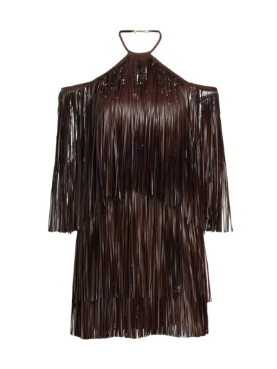 Silvia Tcherassi Women's Vercelli Fringe Halter Minidress In Brown