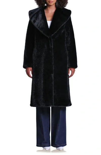 Avec Les Filles Shawl Collar Faux Fur Coat In Black