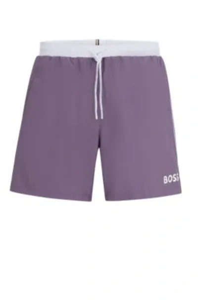 Hugo Boss Contrast-logo Swim Shorts In Purple