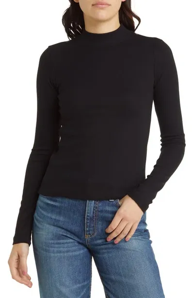 Askk Ny Mock Neck Long Sleeve Pullover In Black