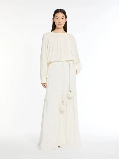 Max Mara Long Wool Gauze Skirt In White