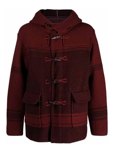 C.p. Company Checked Virgin-wool Duffle Coat In Red