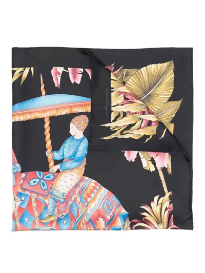 Ferragamo Printed Silk Foulard In Black