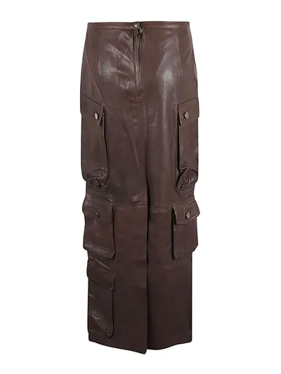 Fermas.club Leather Cargo Long Skirt In Brown