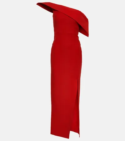 Roland Mouret Asymmetric Wool-blend Maxi Dress In Red