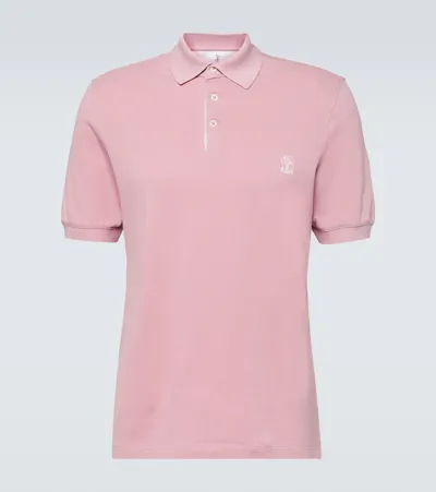 Brunello Cucinelli Cotton Piquet Polo Shirt With Logo In Pink