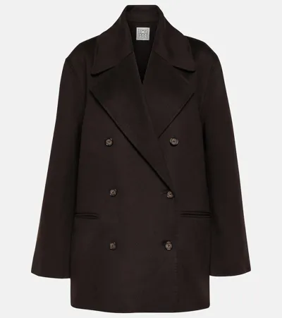 Totême Double-breasted Wool Peacoat In Brown