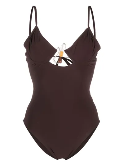 Christopher Esber Nebula Bead-detailing Swimsuit In Brown