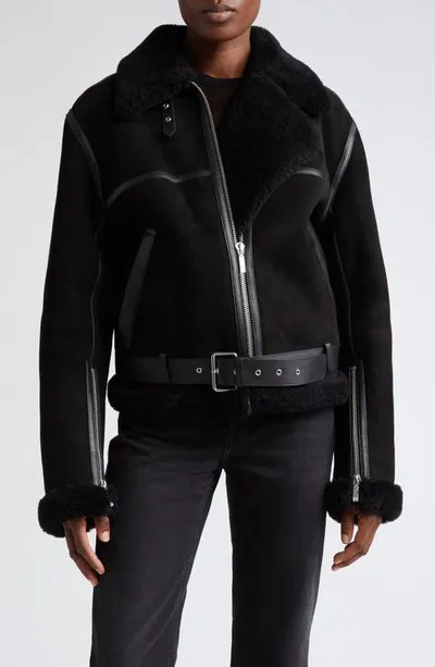 Totême Shearling Aviator Jacket Black