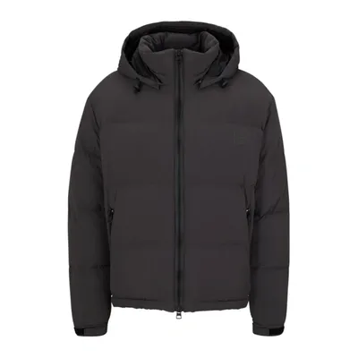 Hugo Water-repellent Down Jacket With Detachable Hood In Dark Grey