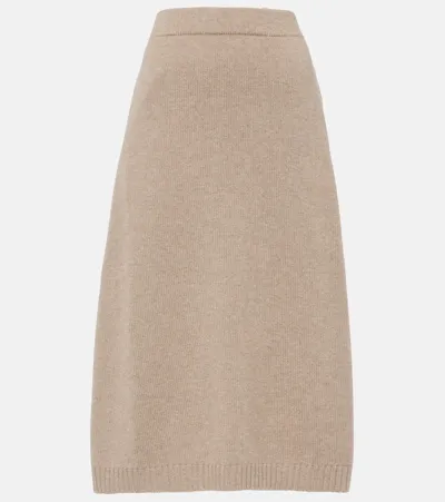 Brunello Cucinelli Wool And Silk Blend Midi Skirt In Brown