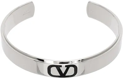 Valentino Garavani Silver & Black Vlogo Signature Cuff Bracelet In Palladium/nero