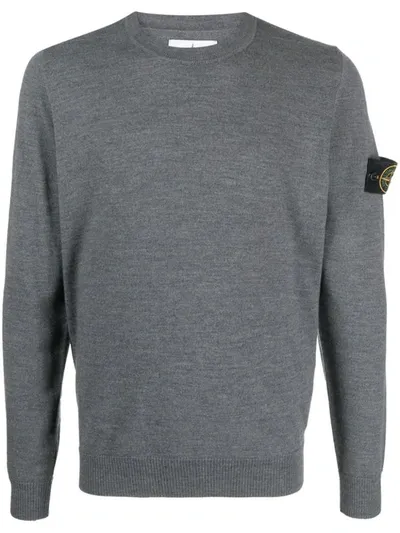 Stone Island Compass-motif Wool Jumper In Gray