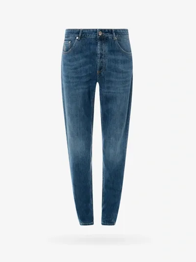 Brunello Cucinelli Stonewashed Cotton Denim Jeans In Blue