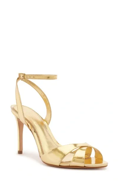 Schutz Women's Hilda Almond Toe Gold Crossover Strap High Heel Sandals