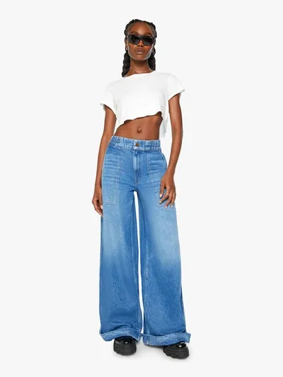 Mother Snacks! The Tasty Utility Sneak Cuff Dine N' Dash Jeans In Blue