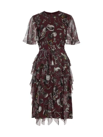 Jason Wu Collection Marine Print Ruffled Silk Dress In Fig Multi