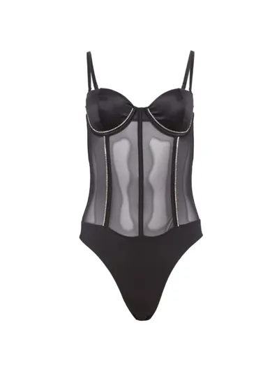 Fleur Du Mal Women's Brilliant Diamante Bodysuit In Black