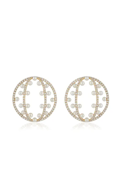 Mateo Pearl Blossom 14k Yellow Gold Diamond; Pearl Earrings In White