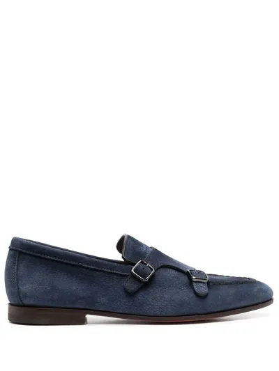 Santoni Suede-leather Monk Shoes In Blue