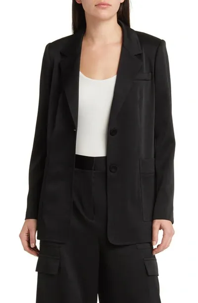 Kobi Halperin Notch Lapel Satin Blazer In Black