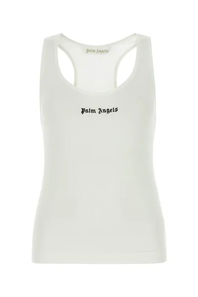 Palm Angels Classic Logo Cotton Jersey Tank Top In White