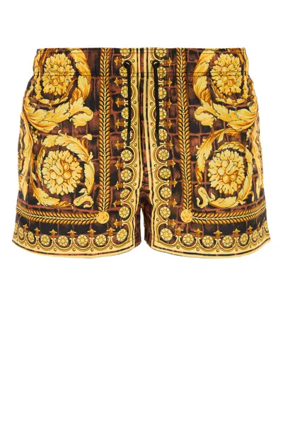 Versace Shorts Baroccodile In Brown