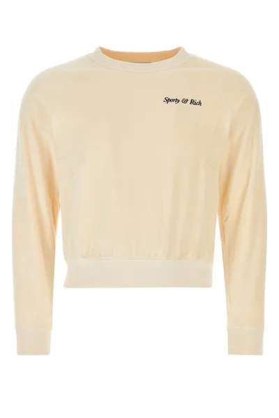 Sporty And Rich Textured Cotton Crewneck Sweater In Cream