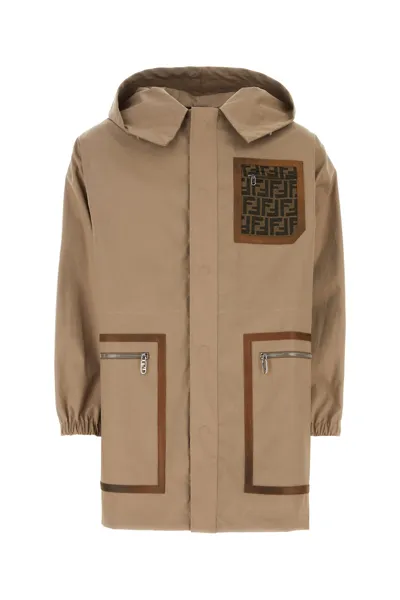 Fendi Man Cappuccino Cotton Parka In Brown