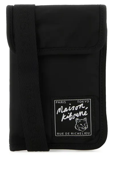 Maison Kitsuné Phone Holder Crossbody Pouch In Black